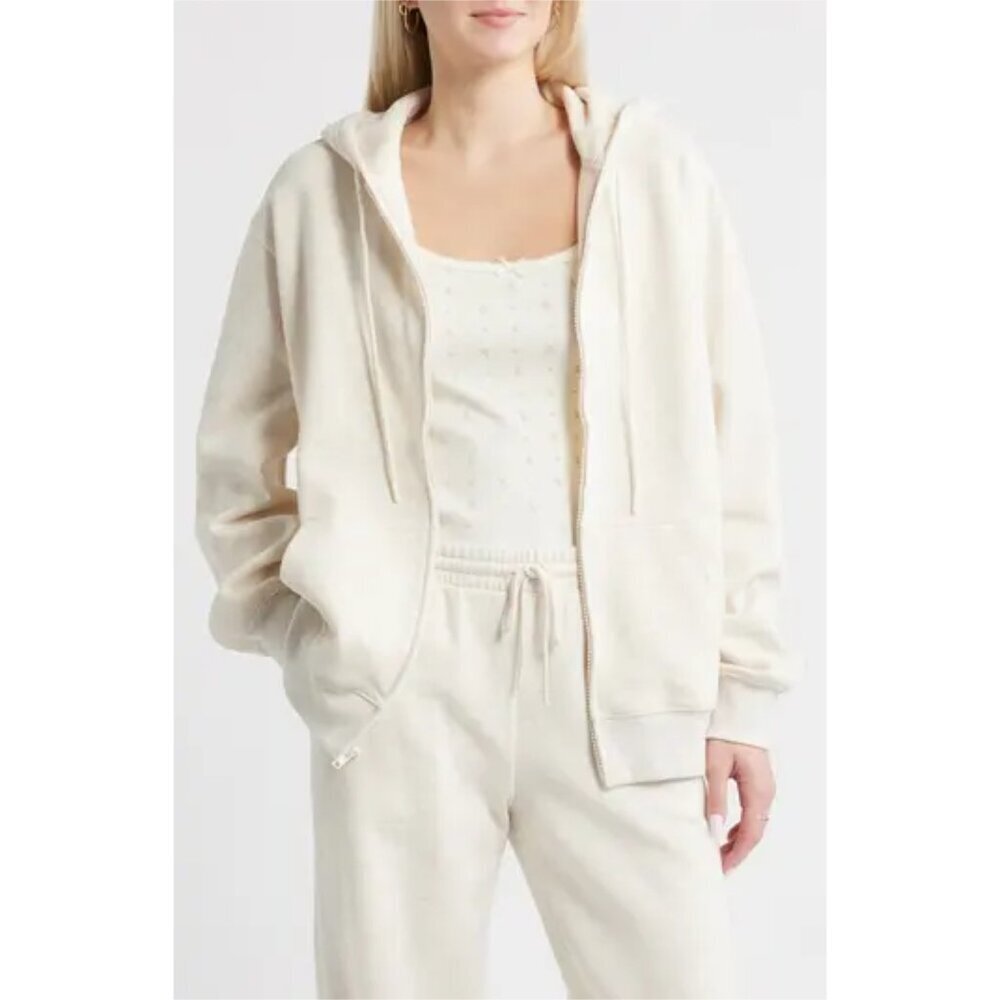 BP Oversize Zip Fleece Hoodie in Beige Oatmeal Light Heather Size Large